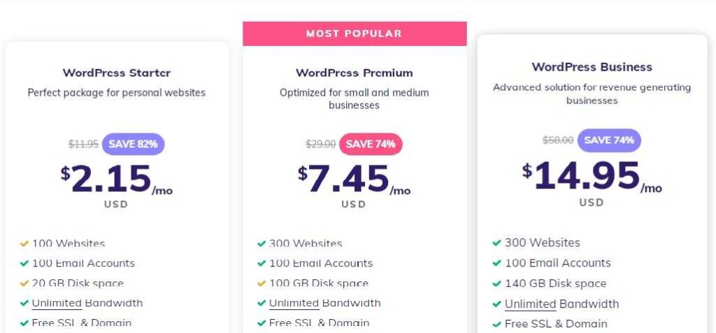 Hostinger WordPress hosting plan