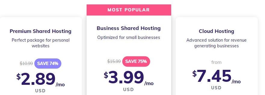 Hostinger shared hosting package