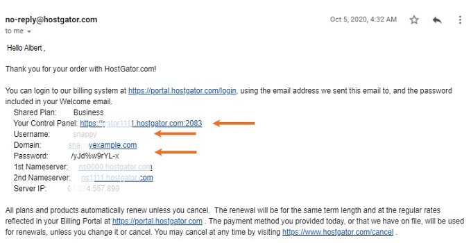 HostGator cPanel Login Through Welcome Email