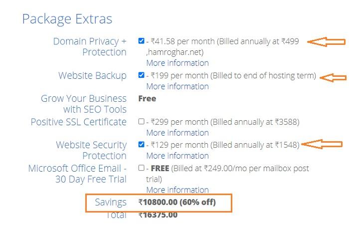 Bluehost Extra Add ons Features