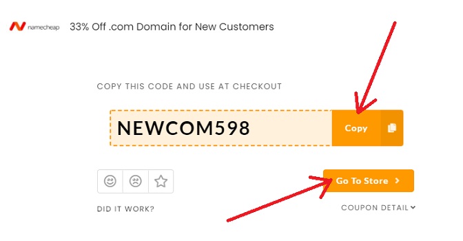 Copy code and click on go to store (Namecheap)