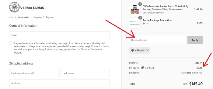 Paste the Verma Farms Discount Code and click on apply