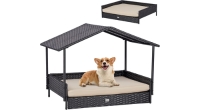 2-in-1 Wicker Dog House with Elevated Bed – Large IndoorOutdoor Pet House with Removable Canopy, Raised Cot, Breathable, Waterproof, and Non-Slip Feet